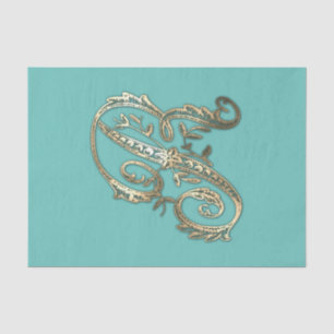 Mousseline Vintage Ornat Or Monogramme R Papier Tissu