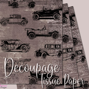 Mousseline Voitures anciennes en brique taupe et papier journ