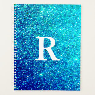 Mousserend blauw Blauwgroen monogram Initiaal Planner