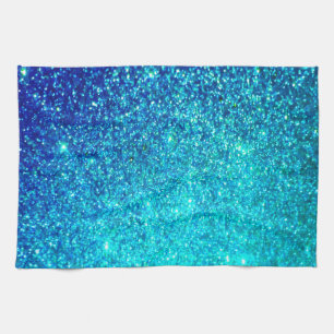 Mousserend blauw glittery Ombre Blauwgroen kleurri Theedoek