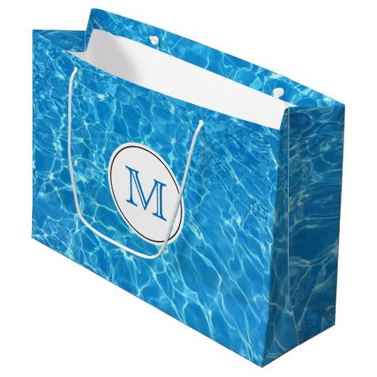 Mousserend blauw zwembad Pool Blue Water Monogram Large Cadeautasje (Voorkant Gekanteld)