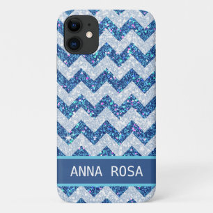 *~* Mousserend Blauwgroen Blauw Glitter Chevron Gl iPhone 11 Hoesje
