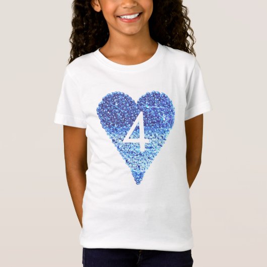 Mousserend Glitter Blue Heart 4e verjaardag T-shirt (Voorkant)