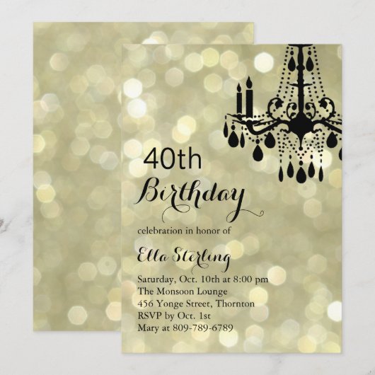 Mousserend Gold Ballroom 40e verjaardag Uitnodigin Kaart (Voorkant / Achterkant)