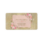 Mousserend goud Glitter Blush Floral Wedding Etiket (Voorkant)