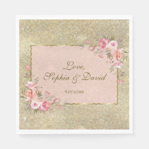 Mousserend goud Glitter Blush Floral Wedding Servet