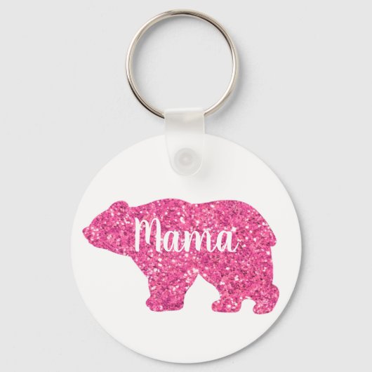 Mousserend roze glitter Mama, ontwerp beer Sleutelhanger (Voorkant)