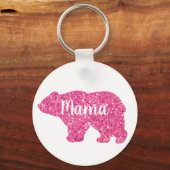 Mousserend roze glitter Mama, ontwerp beer Sleutelhanger (Voorkant)