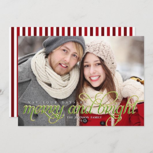 Mousserend Script Merry en Bright Holiday Card Feestdagenkaart (Voorkant / Achterkant)