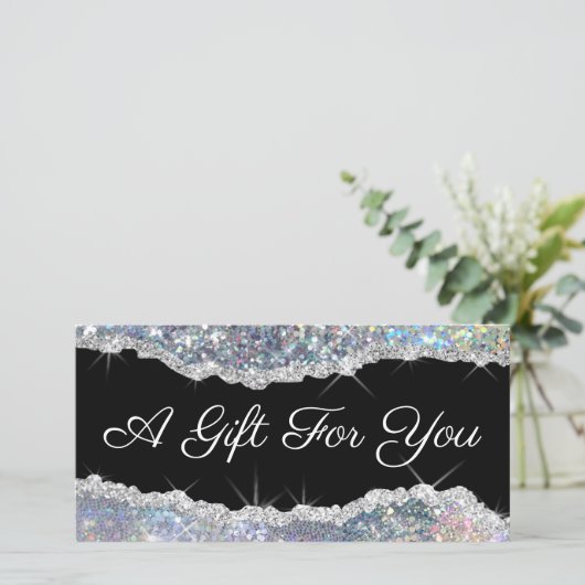mousserend zilverglittercadeaucertificaat (Staand voorkant)