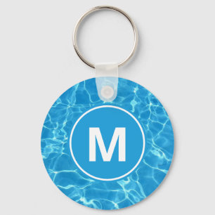 Mousserende blauwe zwembad Watermonogram Keycha Sleutelhanger