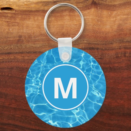 Mousserende blauwe zwembad Watermonogram Keycha Sleutelhanger (Achterkant)