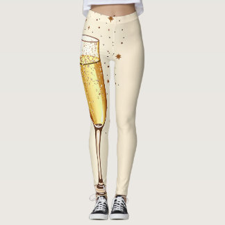 Mousserende Champagne Glas Print in Beige en Goud Leggings