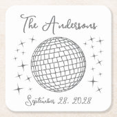 Mousserende Discobal Gepersonaliseerde bruiloft Vierkante Kartonnen Onderzetter (Voorkant)