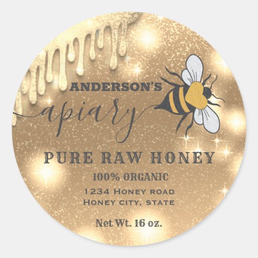 Mousserende druppels Etiket bijenkast honingpot (Voorkant)