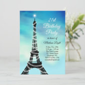 Mousserende Eiffeltoren 21e verjaardag turquoise Kaart (Staand voorkant)