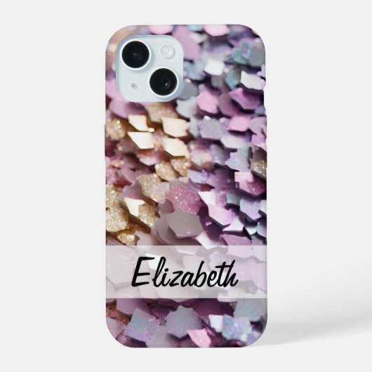 Mousserende Girly Pastel Glitter iPhone 15 Hoesje (Achterkant)