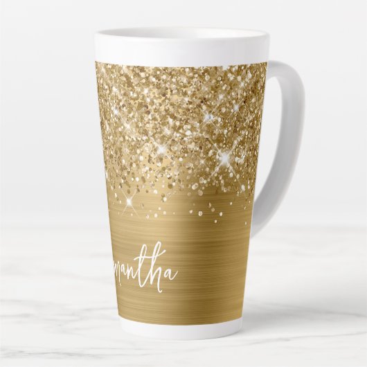 Mousserende glittery Gold Glam Name Latte Mok (Rechterhoek)