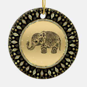 Mousserende gouden lijst zwarte bloemenolifant keramisch ornament