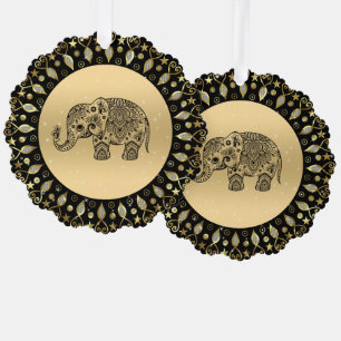 Mousserende gouden lijst zwarte bloemenolifant ornament kaart