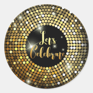 Mousserende lampjes Gold Glitter Night Party Ronde Sticker