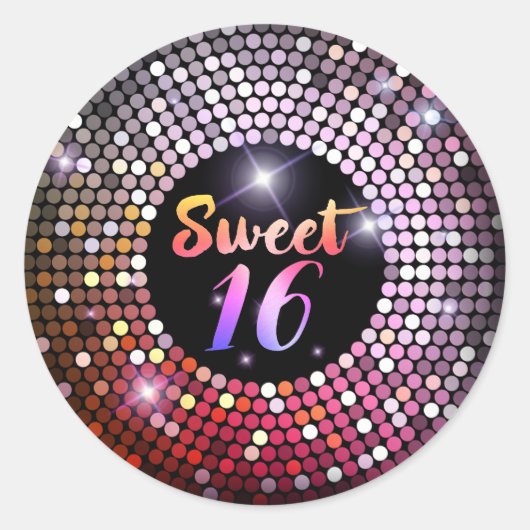 Mousserende lampjes Modern Chic Sweet 16 Ronde Sticker (Voorkant)