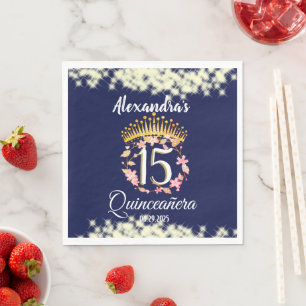 Mousserende Marine Blauw Spaans Quinceanera Servet