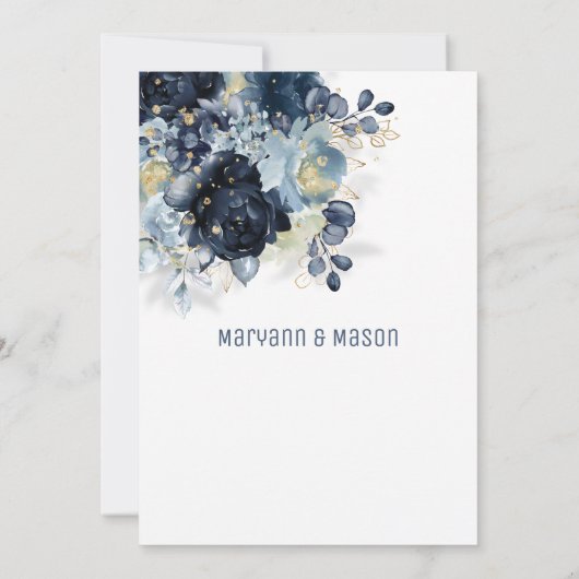 Mousserende marinegoudblauw met een modern huwelij aankondiging (Achterkant)