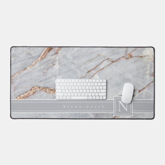 Mousserende Marmeren Monogram Warm Grijs Koper ID6 Bureaumat (Keyboard & Muis)