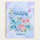Mousserende moderne Paarse blauwbloemen Planner (Voorkant)