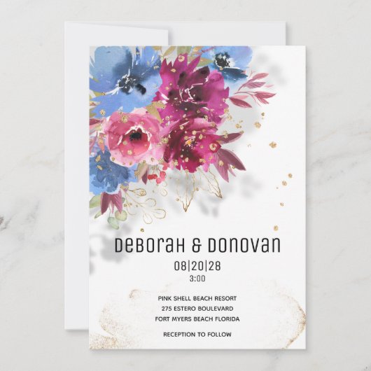 Mousserende periwinkle & Roze bruiloft Aankondiging (Voorkant)