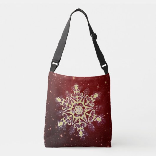 Mousserende rode en goudsnowflake kerst crossbody tas (Voorkant)