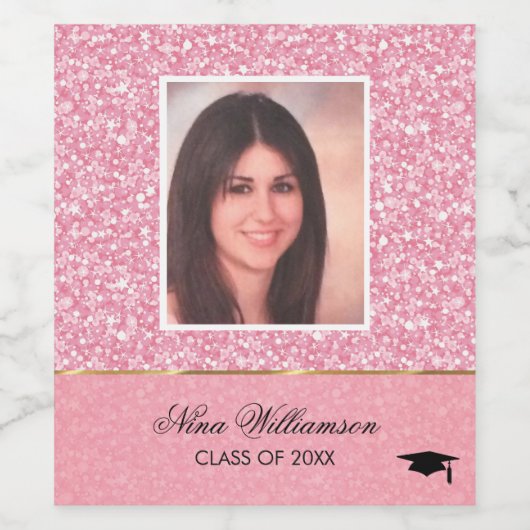 Mousserende Roze Glitter Witte Sparks-Afstuderen Wijn Etiket (Enkel label)