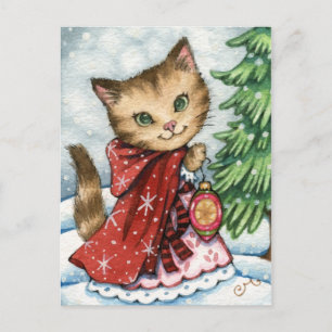 Mousserende Sneeuw - Schattige Kerst Kat Briefkaar Feestdagenkaart