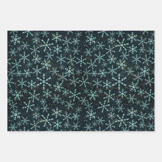 Mousserende Snowflakes White Blue in Black Night S Inpakpapier Vel (Voorkant)