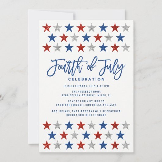 Mousserende sterren | Vierde van juli Uitnodiging  (Voorkant)