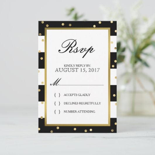 Mousserende strepen | Elegante bruiloft RSVP-kaart RSVP Kaartje (Staand voorkant)