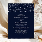 Mousserende String Lights Elegant Navy Blue Weddin Kaart