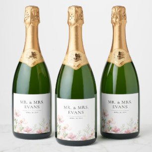 Mousserende wijn fles labels wilde bloemen bruilof sparkling wijnetiket