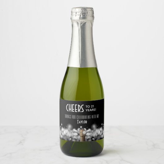 Mousserende wijn op Black Party Favor Mini Sparkling Wijnetiket (Voorkant)
