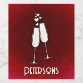 Mousserende wijnglazen en harten wijn etiket (Enkel label)