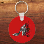 Mousserende zwarte Stiletto op rood Sleutelhanger (Voorkant)