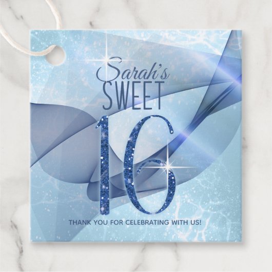 Mousserende Zwemmen zoet Zestien Blauw ID652 Bedankjes Labels (Voorkant)