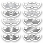 Moustache Argent Faux Ensemble de 10 Stickers (Devant)