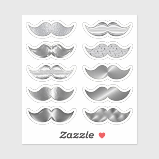 Moustache Argent Faux Ensemble de 10 Stickers (Feuille)