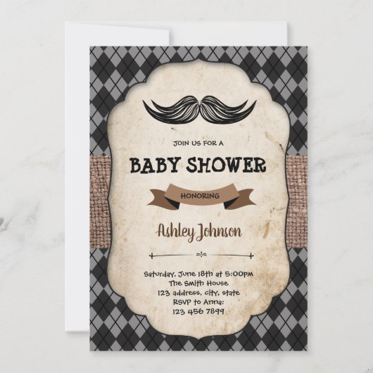 Moustache baby shower uitnodigingskaart kaart (Voorkant)