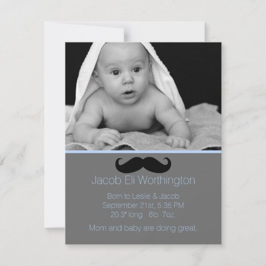 Moustache Faire-part de naissance bébé garçon (Devant)