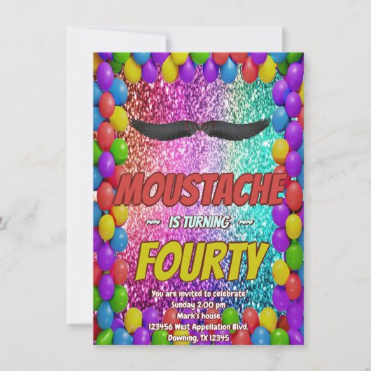 Moustache Invitation de la fête de la Cheveux faci (Devant)