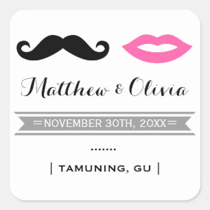 Moustache & Lèvres roses Mariage Faveur Stickers