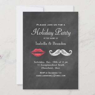 Moustache & Lips Holiday Party Uitnodiging